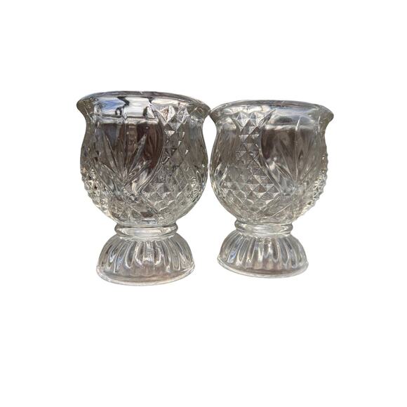 Fostoria Tulip Clear Fire Candle Holders -set of 2 - Picture 1 of 12